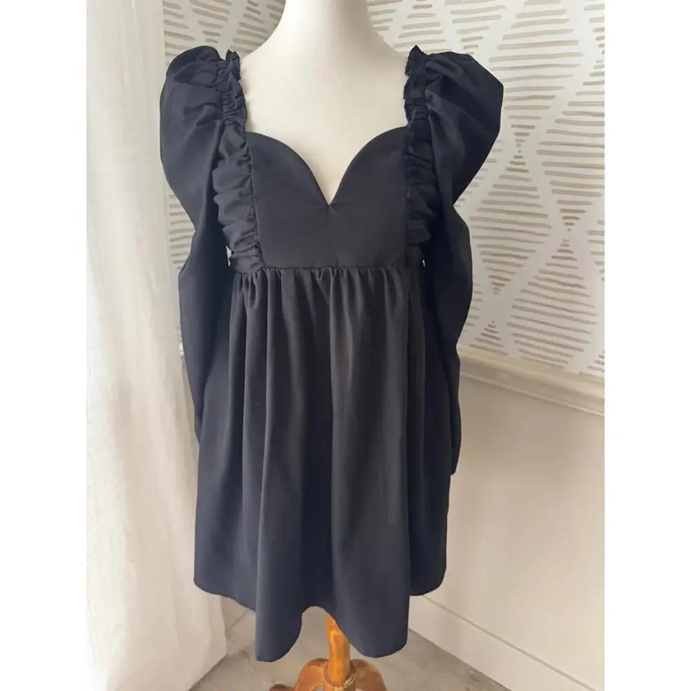 Entro Women’s Large Wire Sweetheart Neckline Puff Sleeve Mini Dress